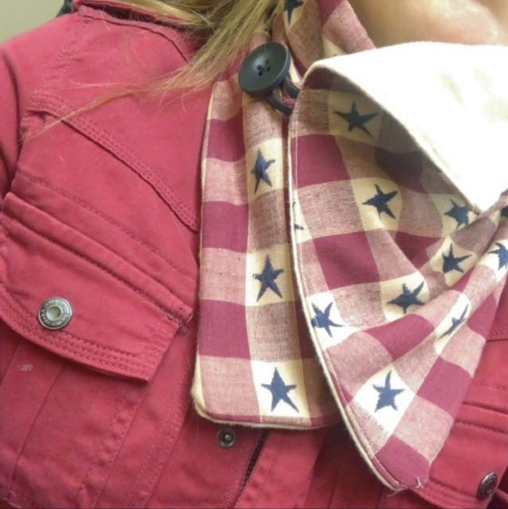 Red Jacket with Star Patterned Scarf